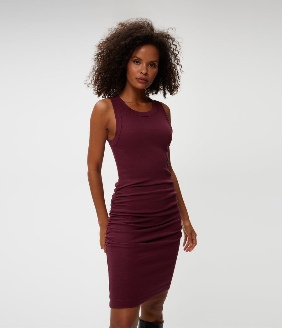 Petite Demi Dress in Beetroot Purple Close Up View #BEETROOT