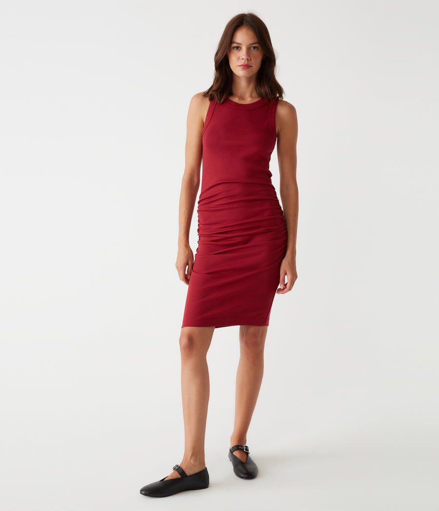 Petite Demi Dress in Carmine Red Full Body View #CARMINE