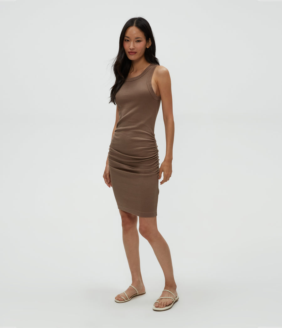 Demi Ribbed Dress in Cobblestone  Side View #COBBLESTONE