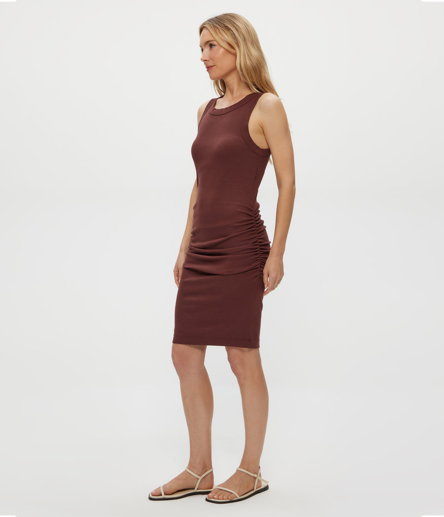 Demi Ribbed Dress in ESPRESSO Brown Side View #ESPRESSO