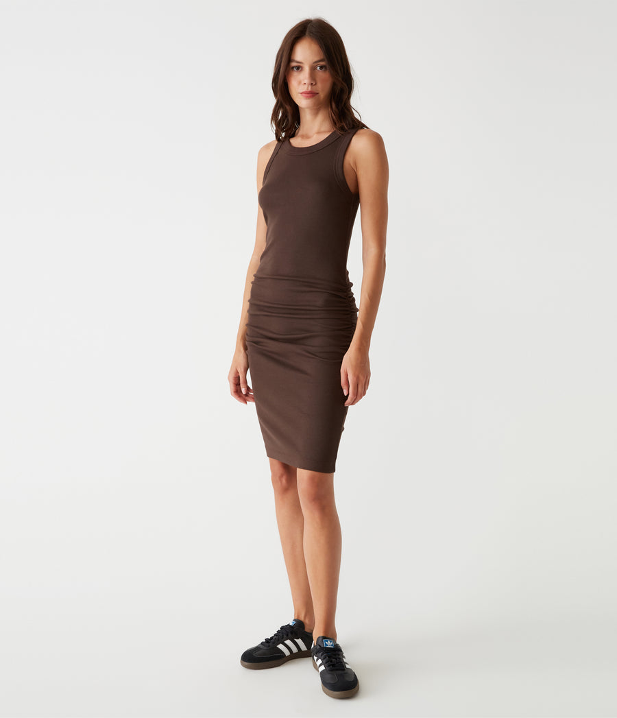 Petite Demi Dress in Java Brown Side View #JAVA