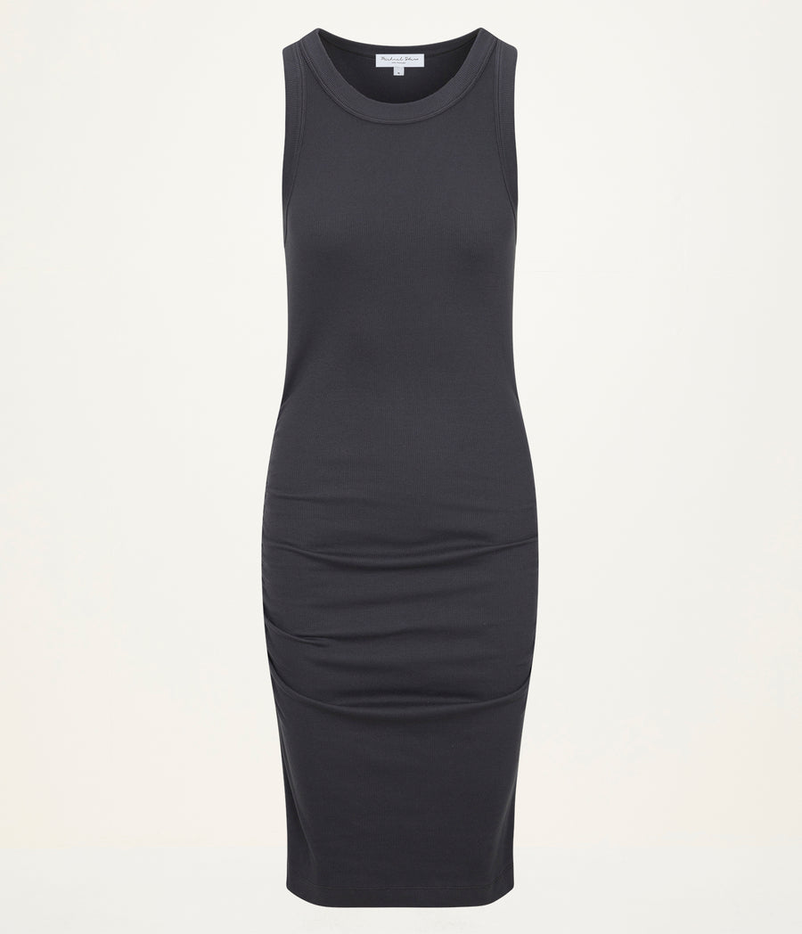 Demi Ribbed Dress in Oxide Grey  Close up View #OXIDE