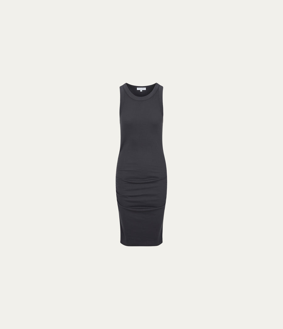 Demi Ribbed Dress in Oxide Grey  Close up View #OXIDE
