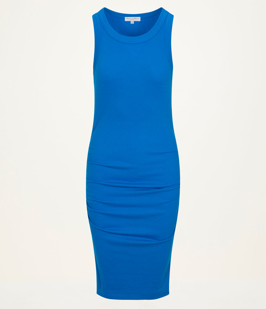 Demi Ribbed Dress  in PACIFIC BLUE Close up View #PACIFIC