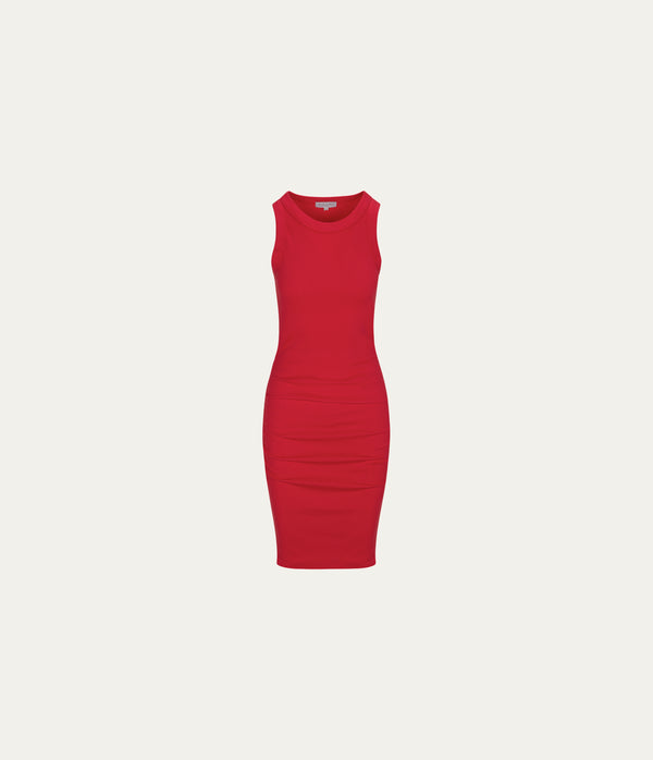 Demi Ribbed Dress  in SAMBA RED Close up View #SAMBA