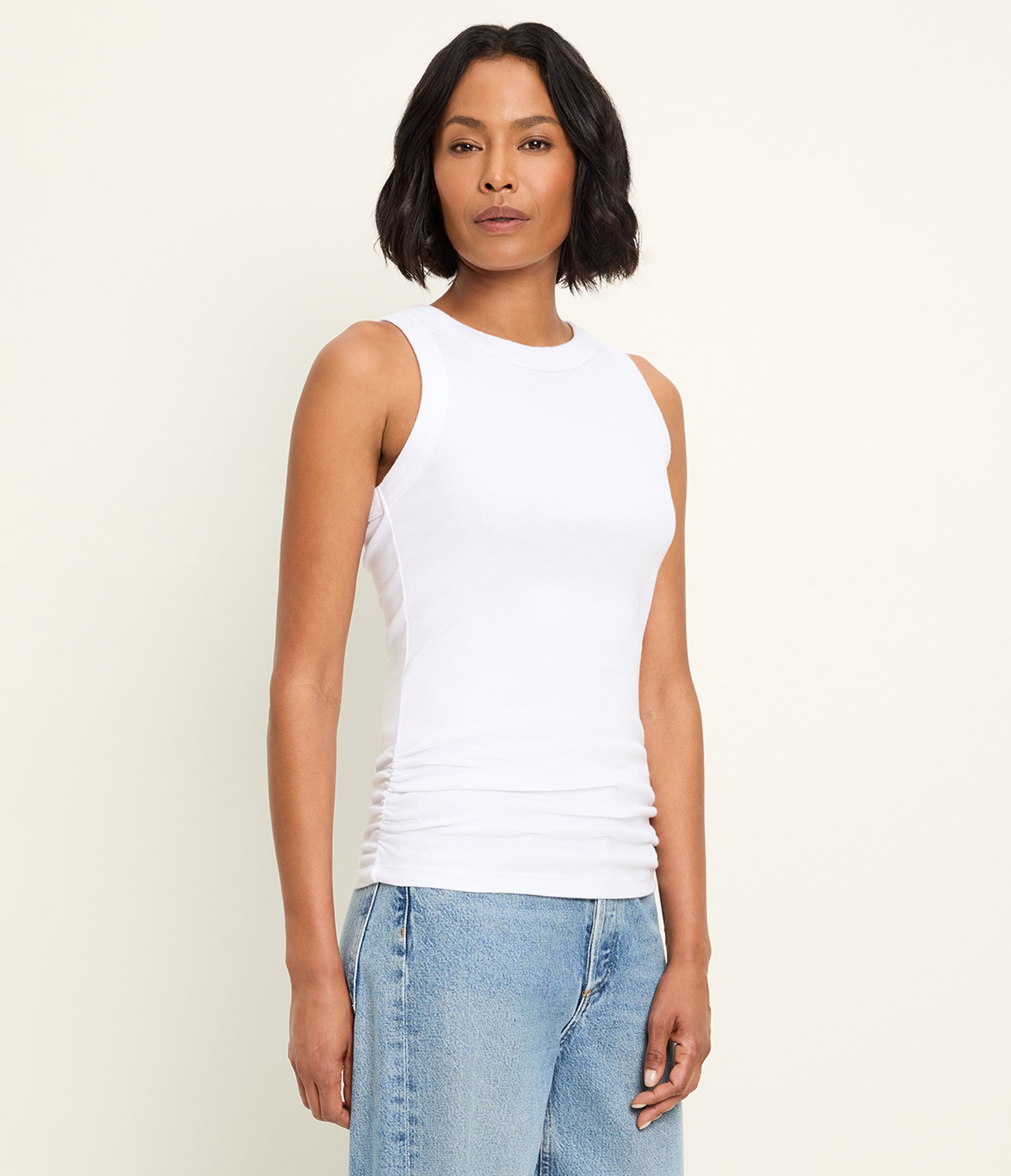 【早い者勝ち】 herlipto Ribbed Jersey Tank Halley Ribbed Tank with Ruching