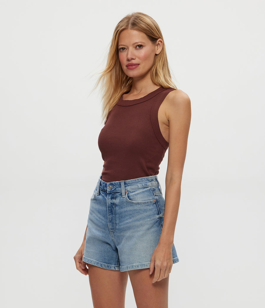 Halley Ribbed Tank with Ruching in ESPRESSO Brown Side View #ESPRESSO