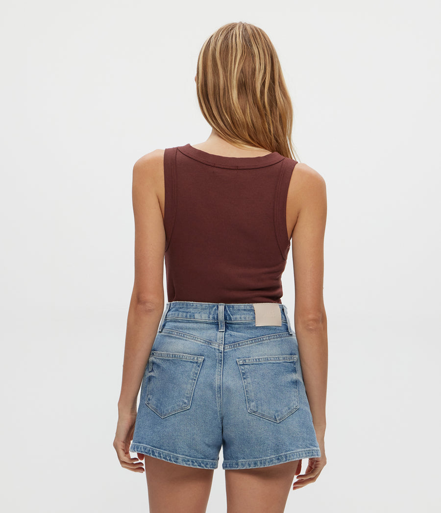 Halley Ribbed Tank with Ruching in ESPRESSO Brown Back View #ESPRESSO