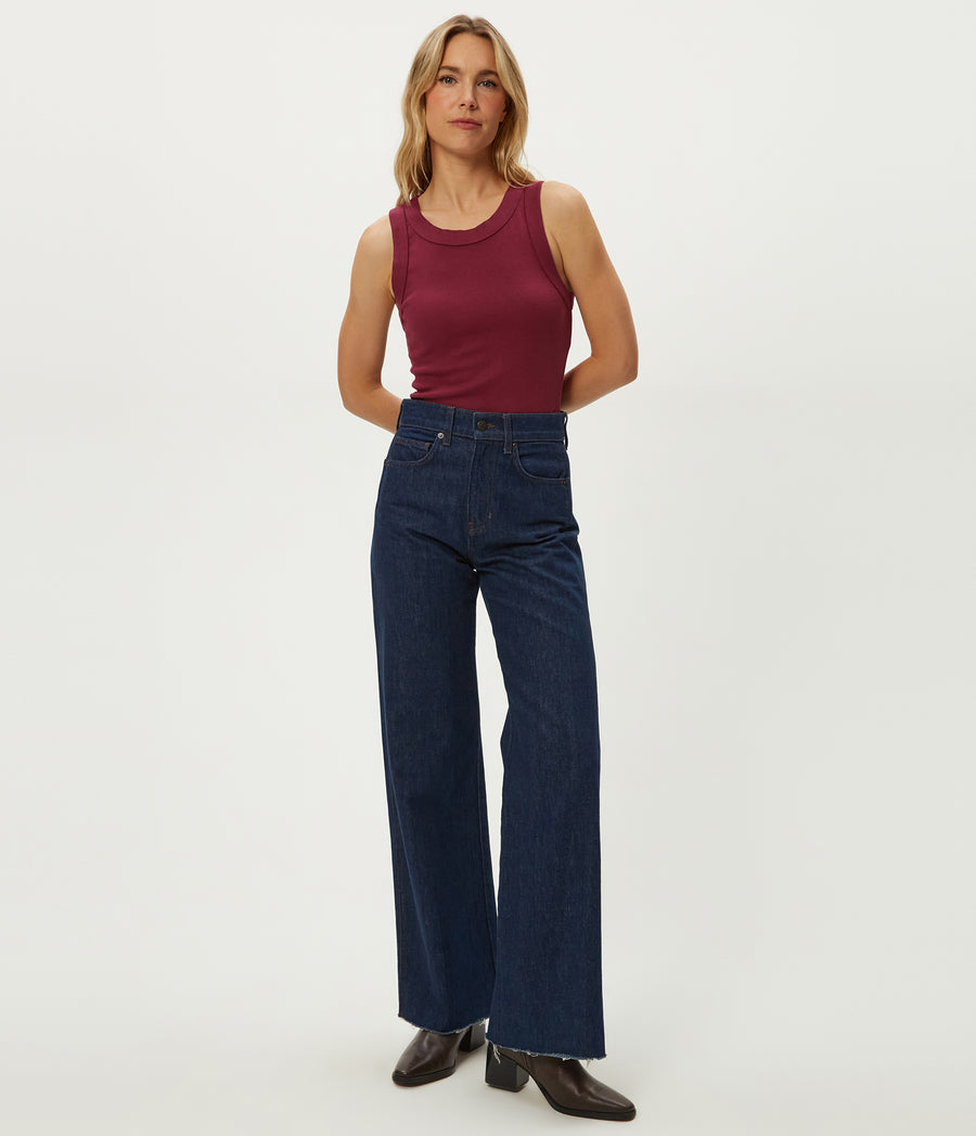 Halley Ribbed Tank with Ruching in Garnet Red Full Body View #GARNET