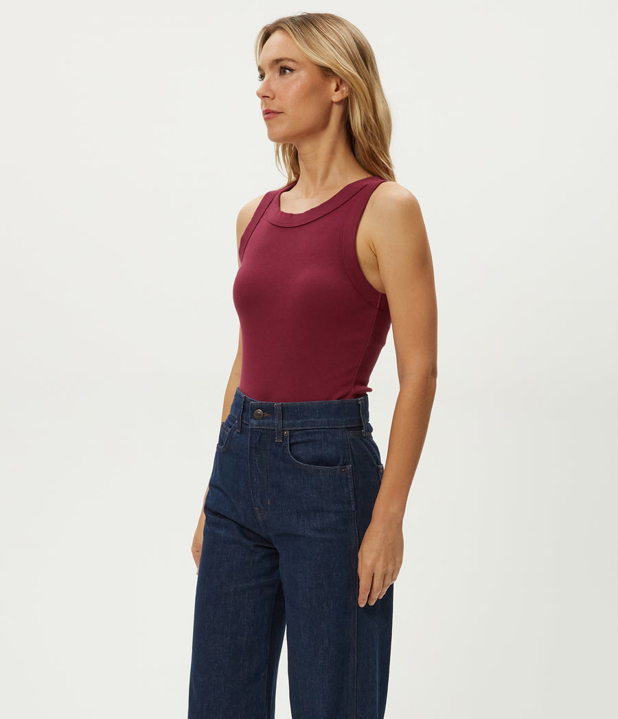 Halley Ribbed Tank with Ruching in Garnet Red Side View #GARNET