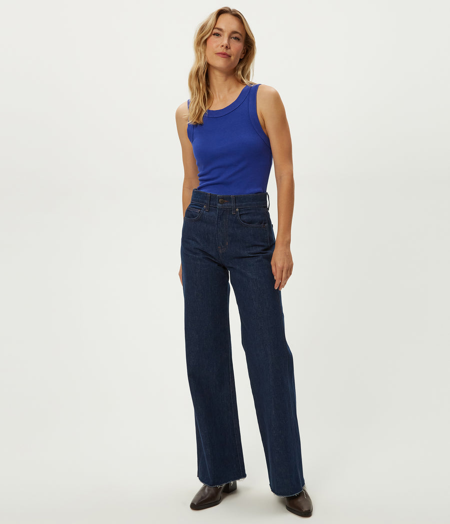 Halley Ribbed Tank with Ruching in Lapis Blue Full Body View #LAPIS