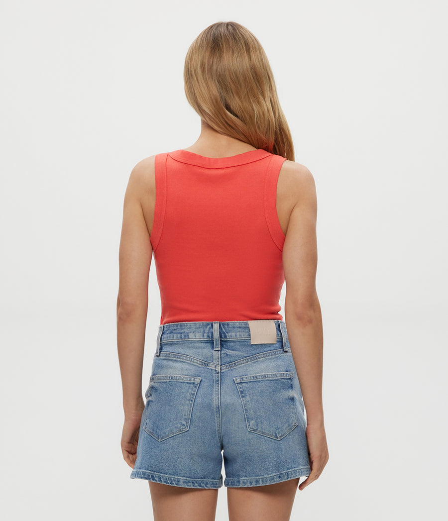 Halley Ribbed Tank with Ruching in PERSIMMON ORANGE Back View #PERSIMMON