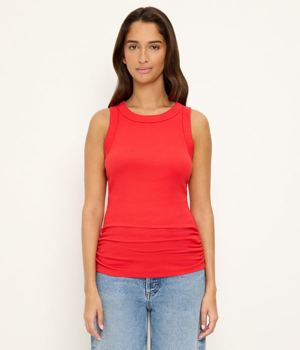 Halley Ribbed Tank with Ruching in SAMBA RED Full Body View #SAMBA