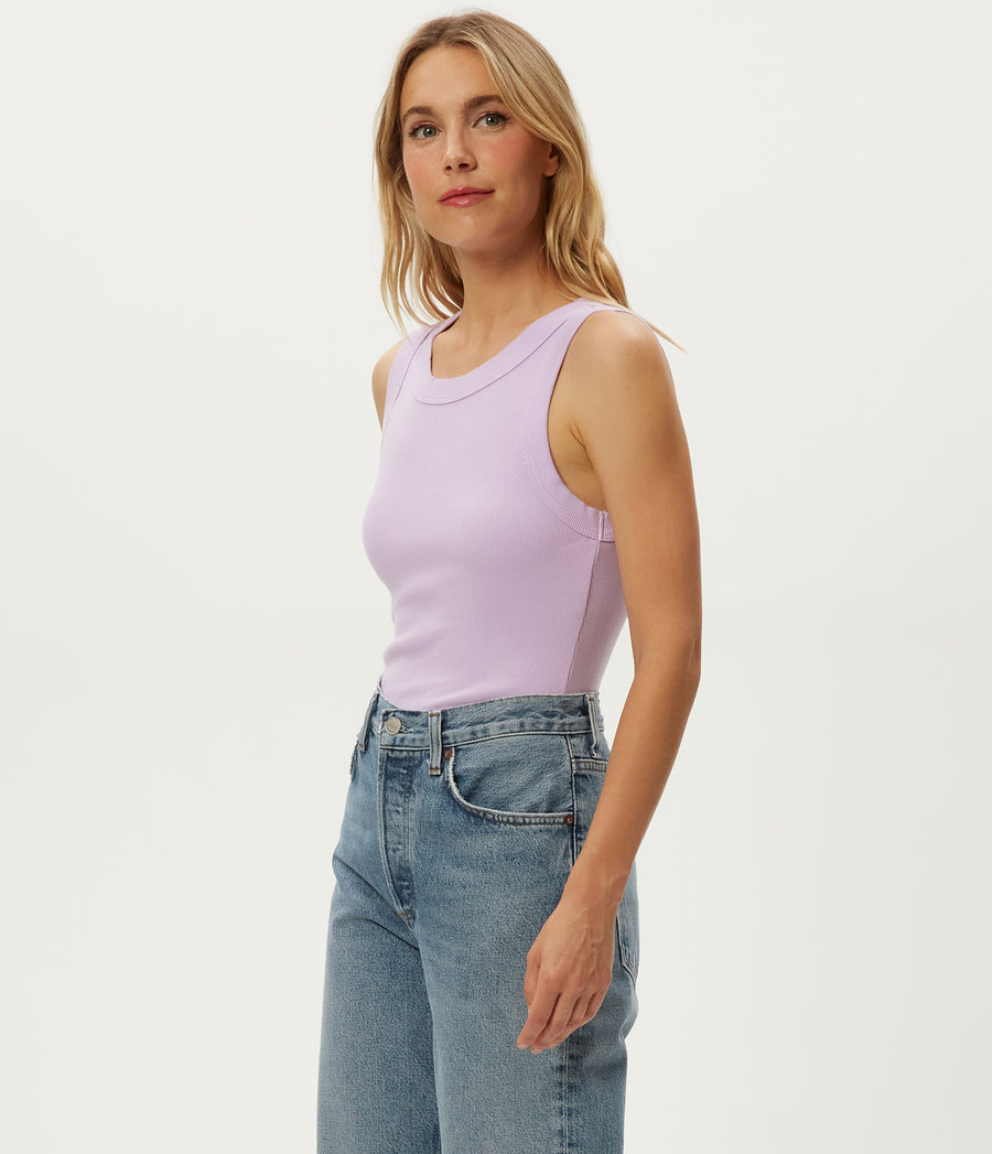 Halley Ribbed Tank with Ruching in WHIMSY PURPLE Side View #WHIMSY
