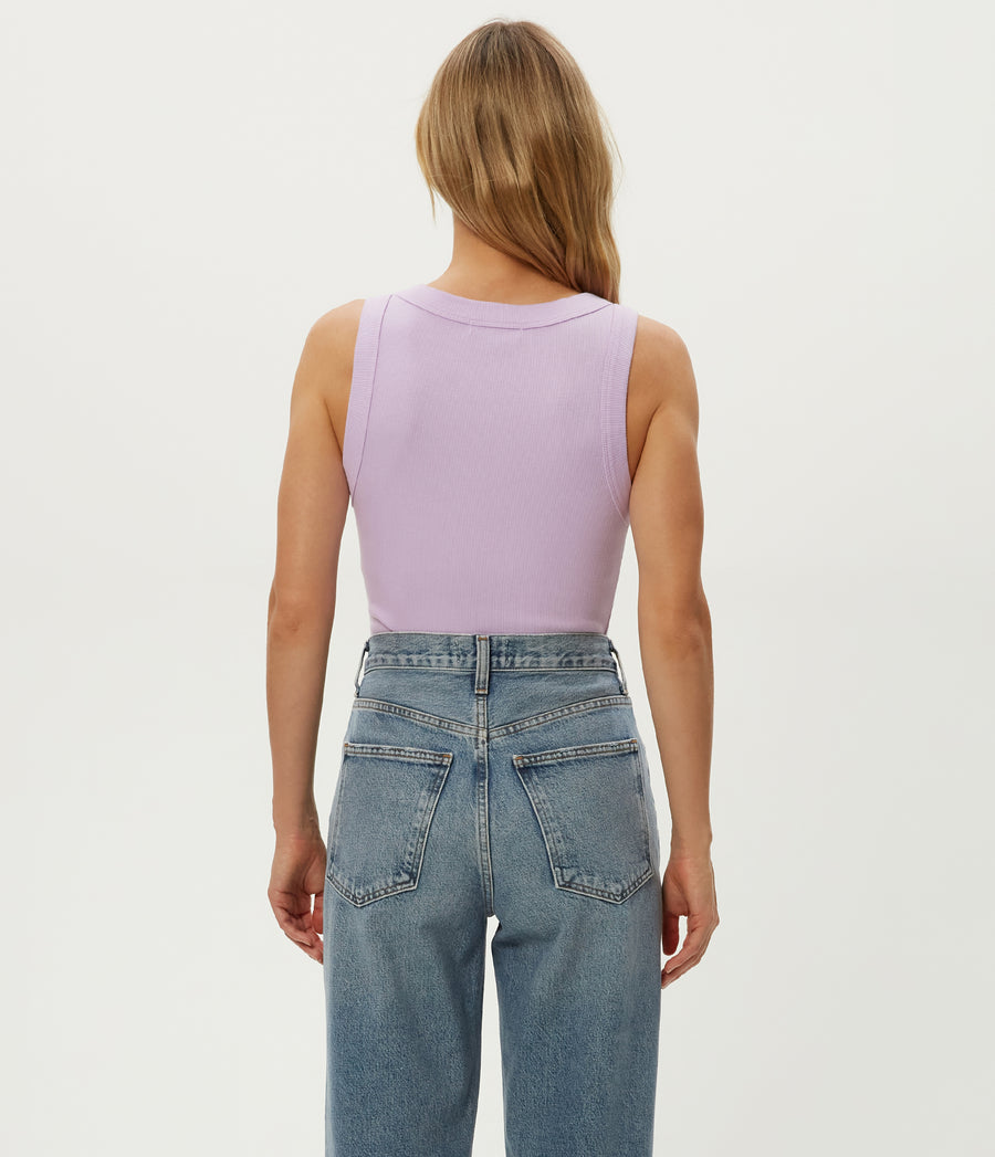 Halley Ribbed Tank with Ruching in WHIMSY PURPLE Back View #WHIMSY