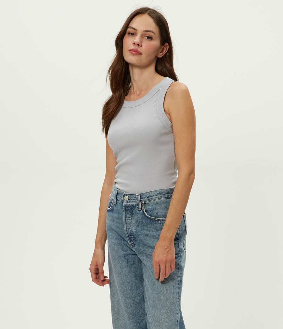 Halley Ribbed Tank with Ruching in ZINC Grey Side View #ZINC