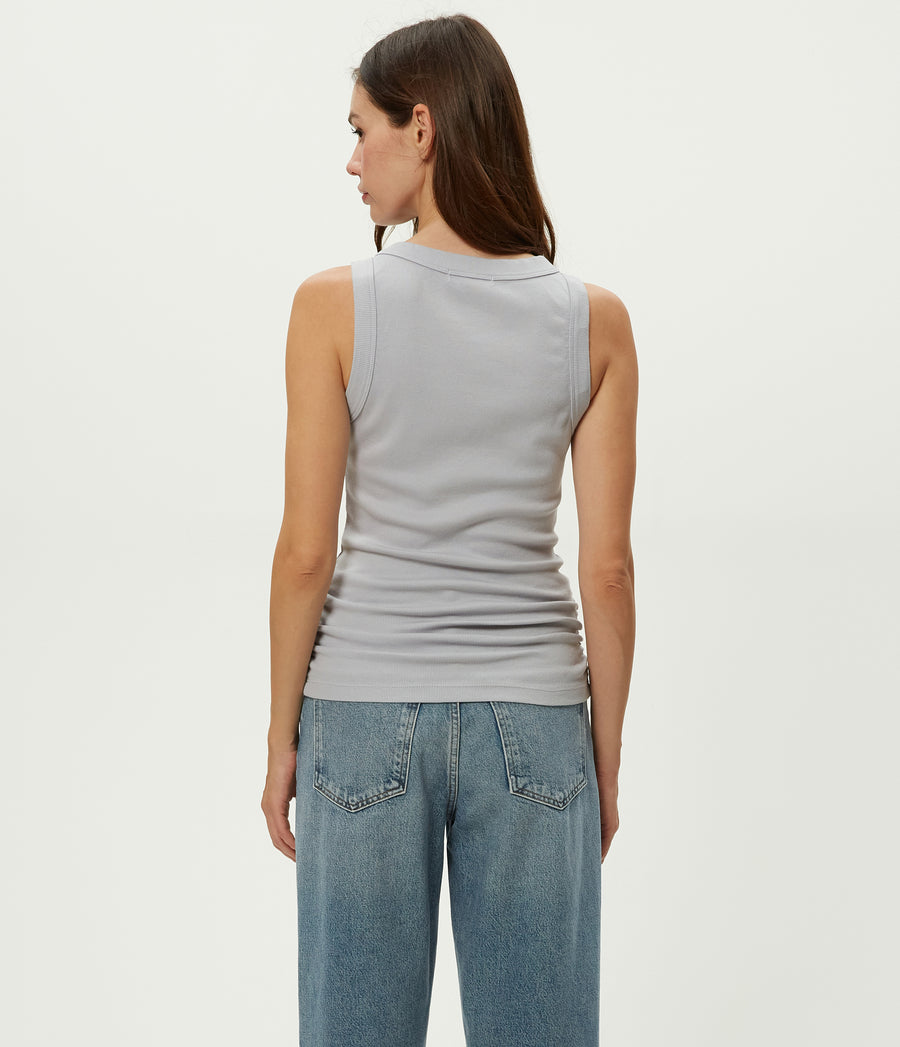 Halley Ribbed Tank with Ruching in ZINC Grey Back View #ZINC