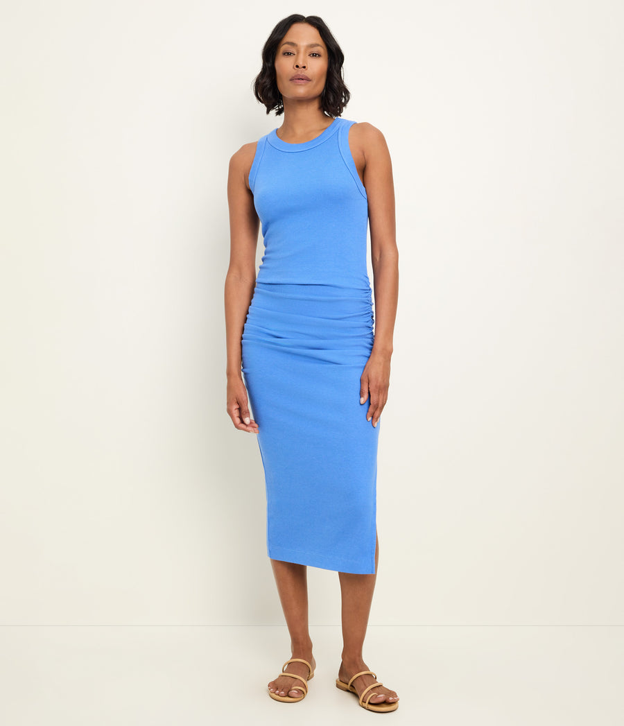 Wren Ribbed Midi Dress in BABY BLUE Blue Full Body View #BLUE RIBBON