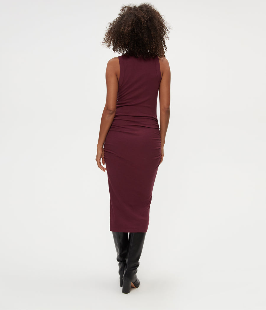 Petite Wren Ribbed Midi Dress in Beetroot Purple Back View #BEETROOT