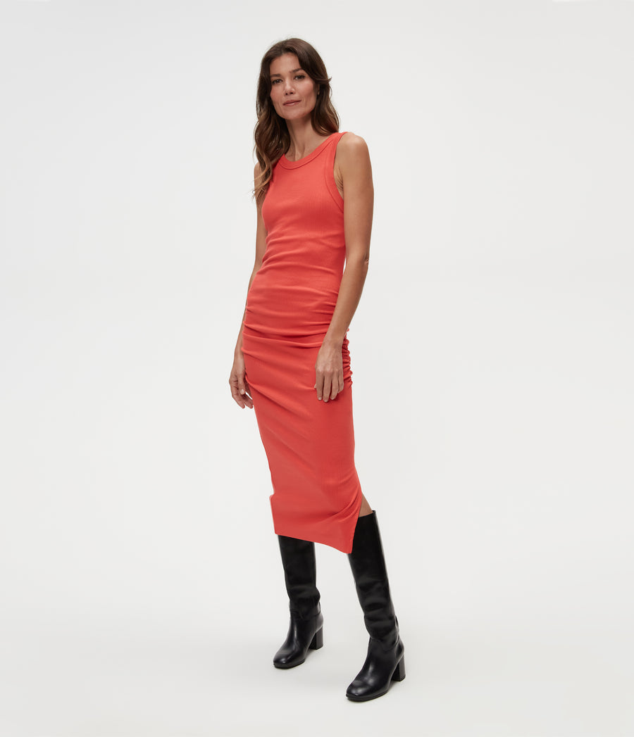Petite Wren Ribbed Midi Dress in Cherry Red Side View #CHERRY