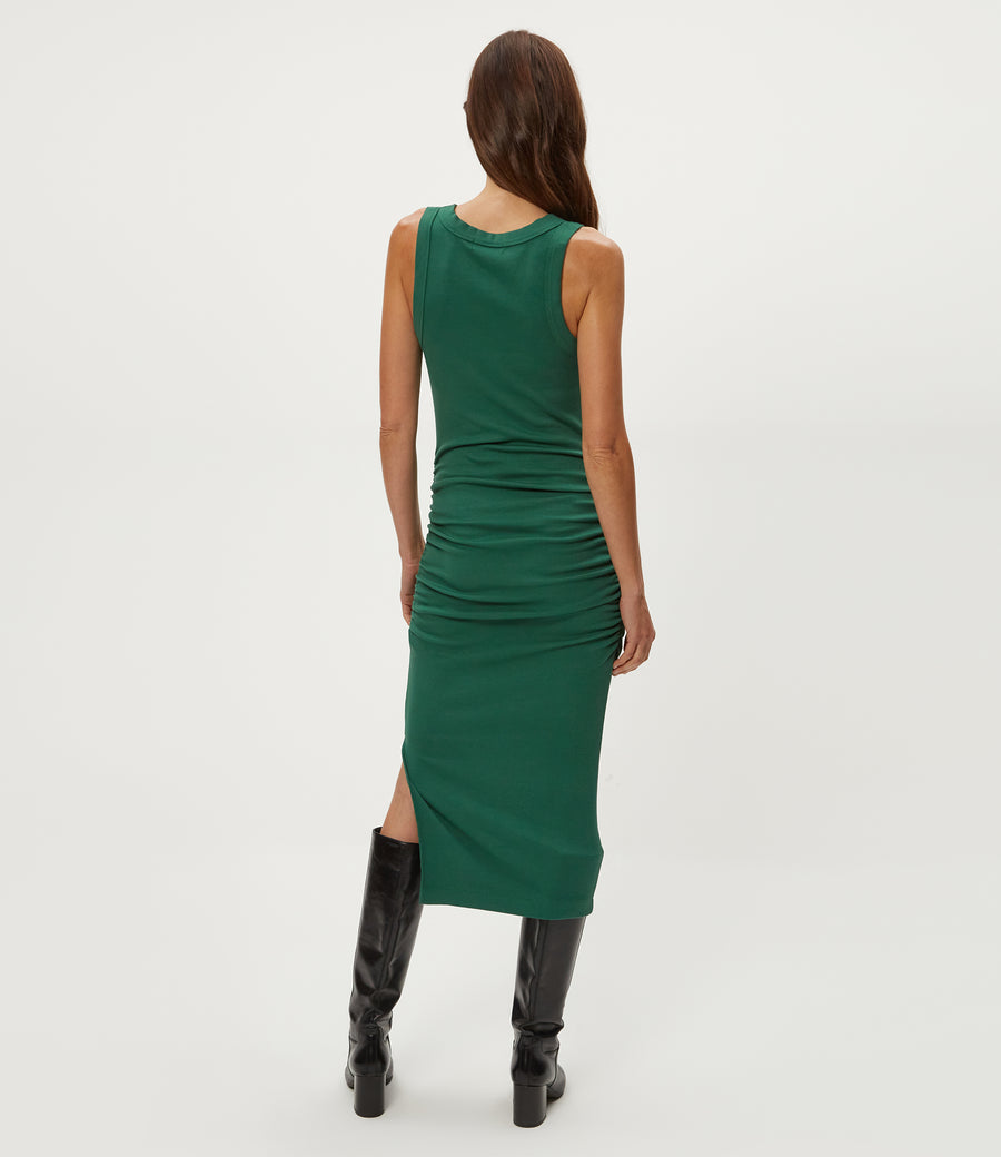 Wren Ribbed Midi Dress in Emerald GREEN Back View #EMERALD