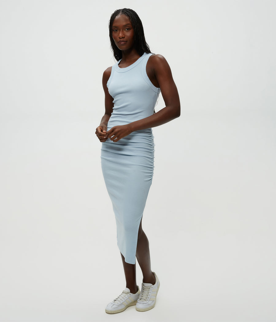 Wren Ribbed Midi Dress in Fountain Blue Side View #FOUNTAIN