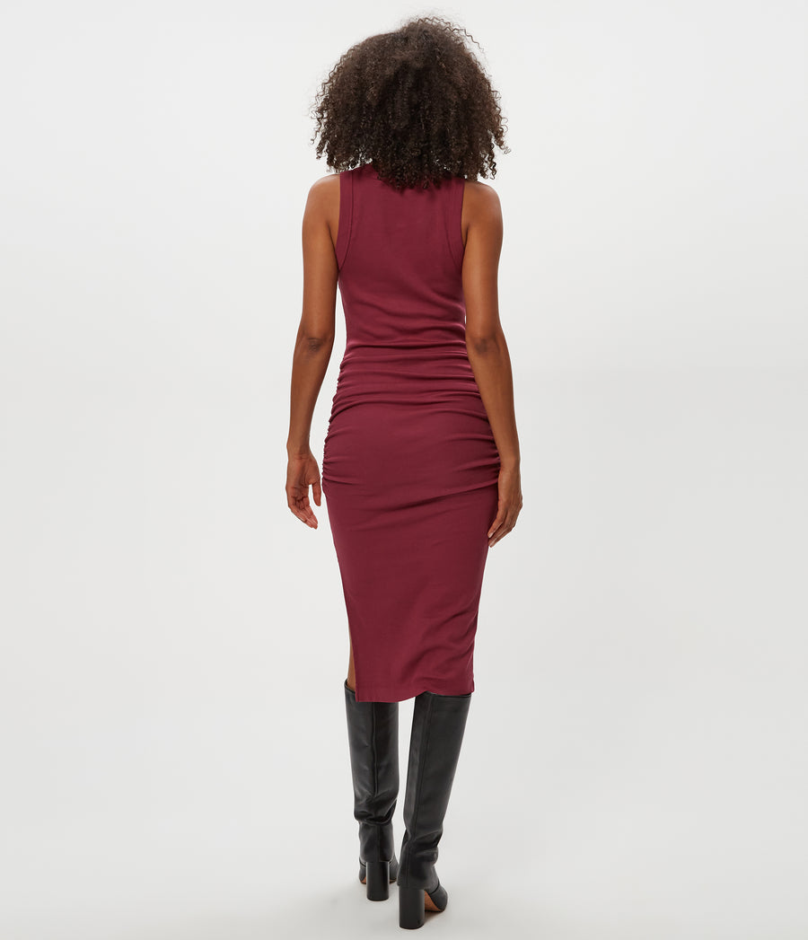 Wren Ribbed Midi Dress in Garnet Red Side View #GARNET