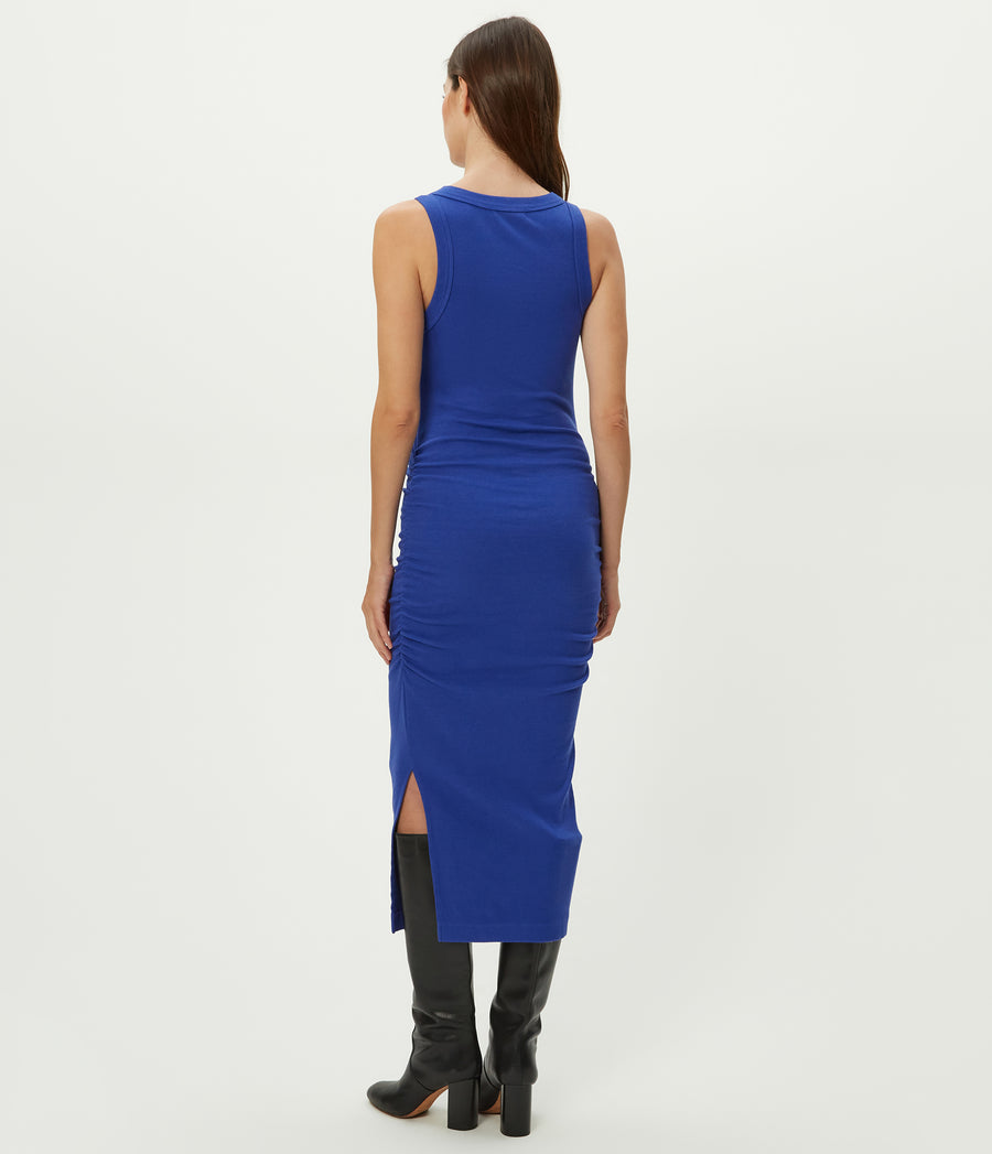 Wren Ribbed Midi Dress in Lapis Blue Back View #LAPIS