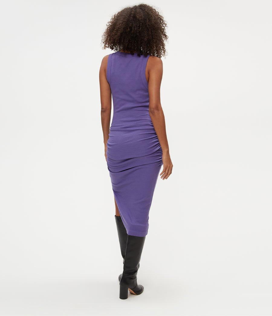 Petite Wren Ribbed Midi Dress in Moonlit Purple Back View #MOONLIT