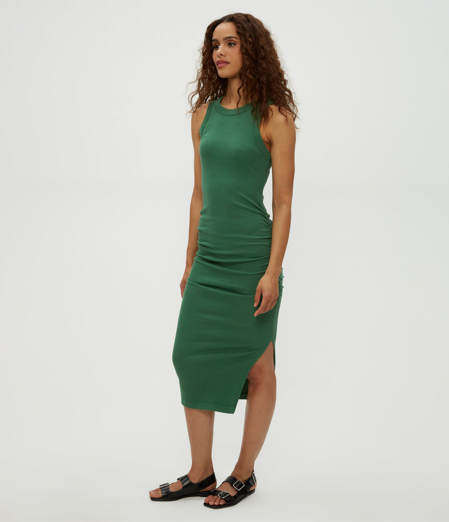Wren Ribbed Midi Dress in Palm Green Side View #PALM