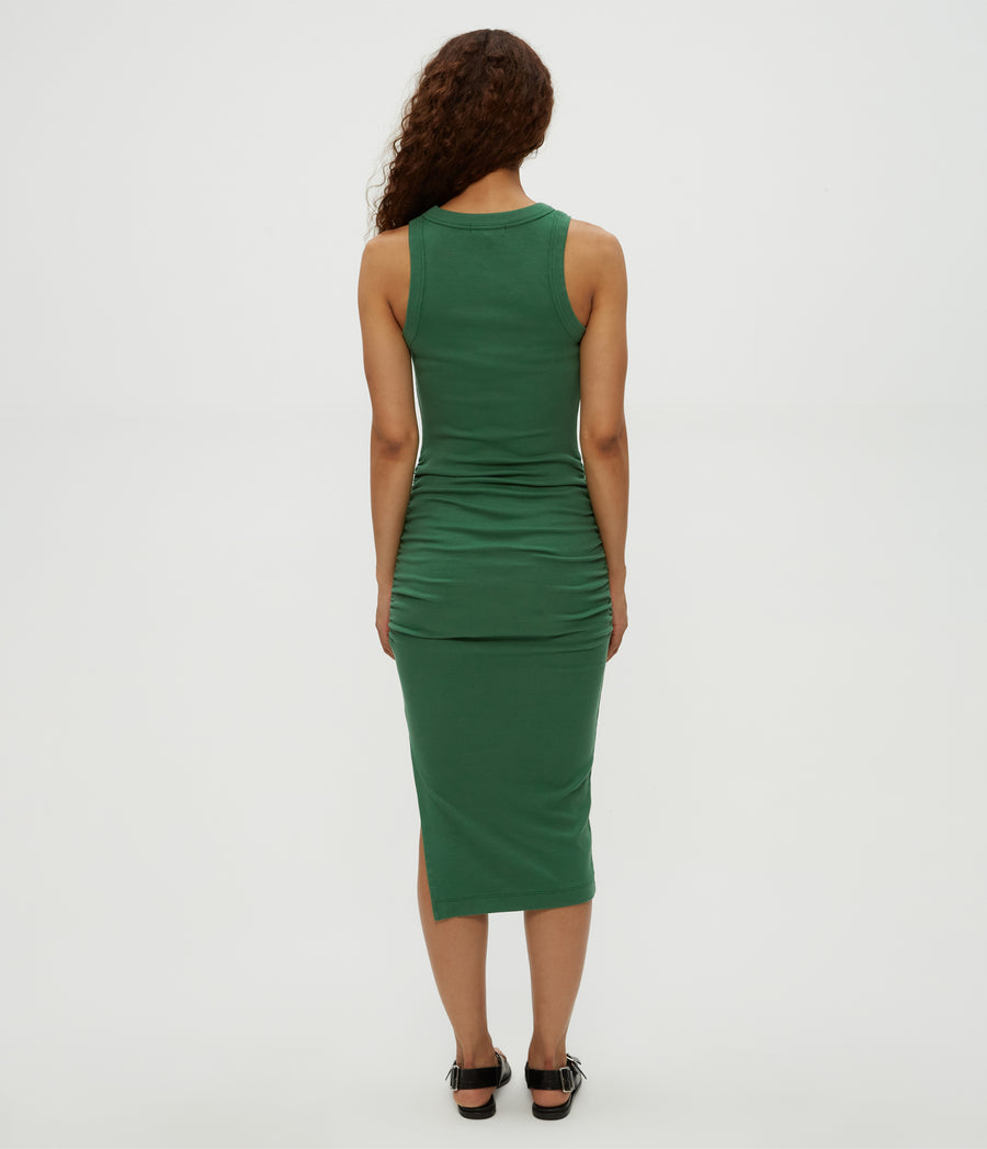 Wren Ribbed Midi Dress in Palm Green Back View #PALM