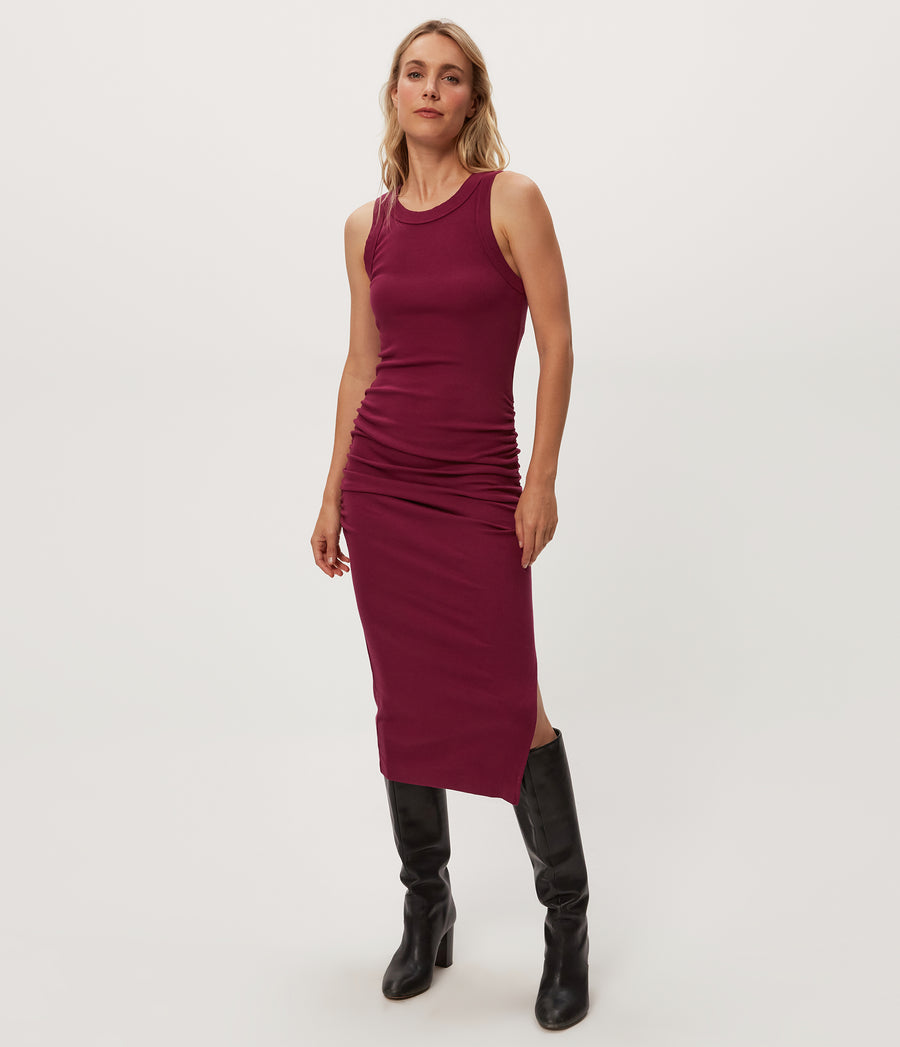 Wren Ribbed Midi Dress in RUBY RED Combo Full Body View #RUBY
