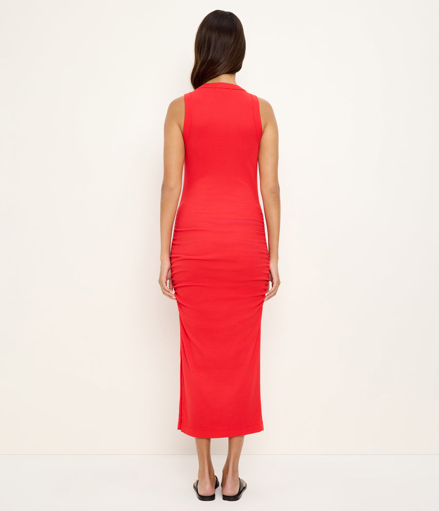 Wren Ribbed Midi Dress in SAMBA RED Back View #SAMBA