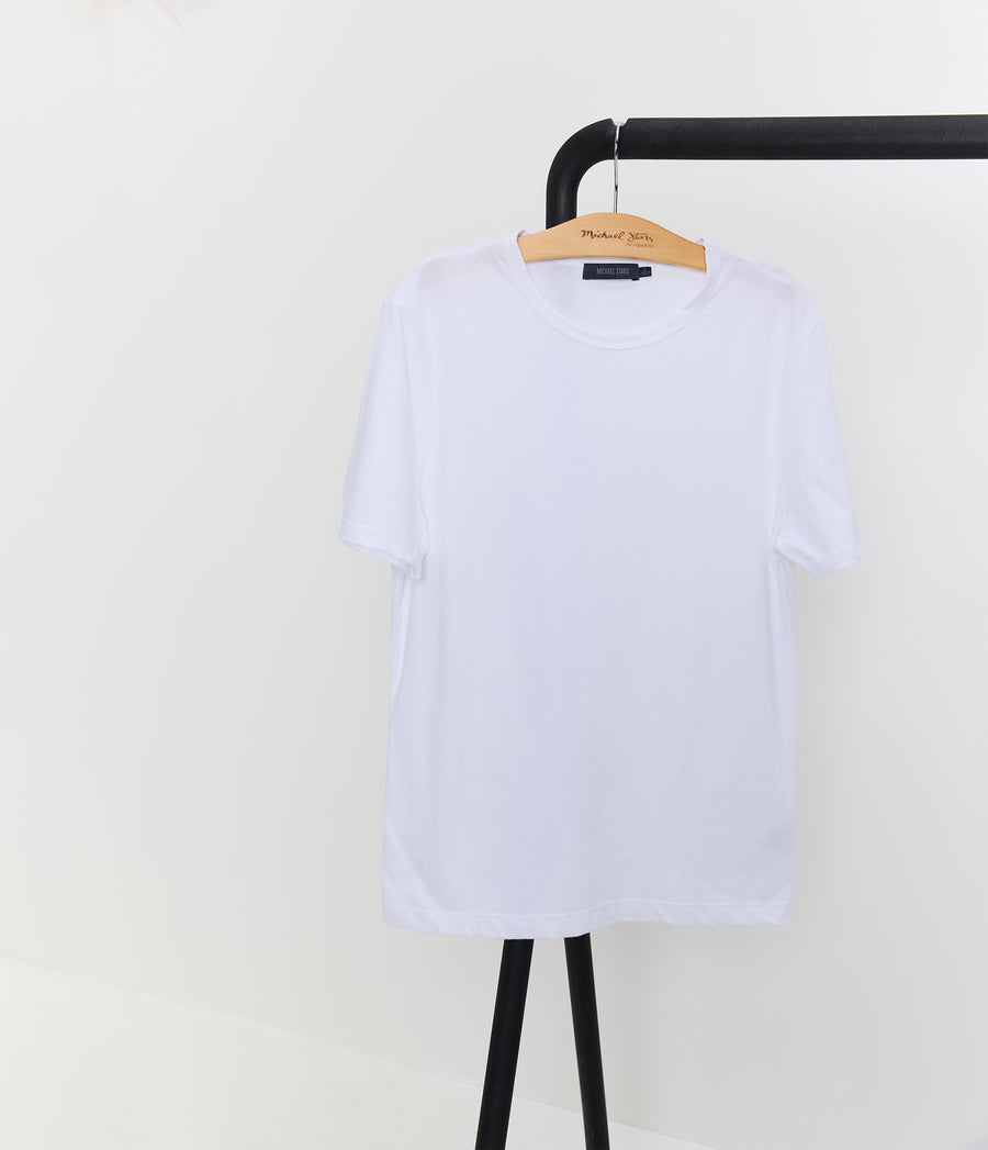Men's Hudson Crewneck Tee in White Close up View #WHITE