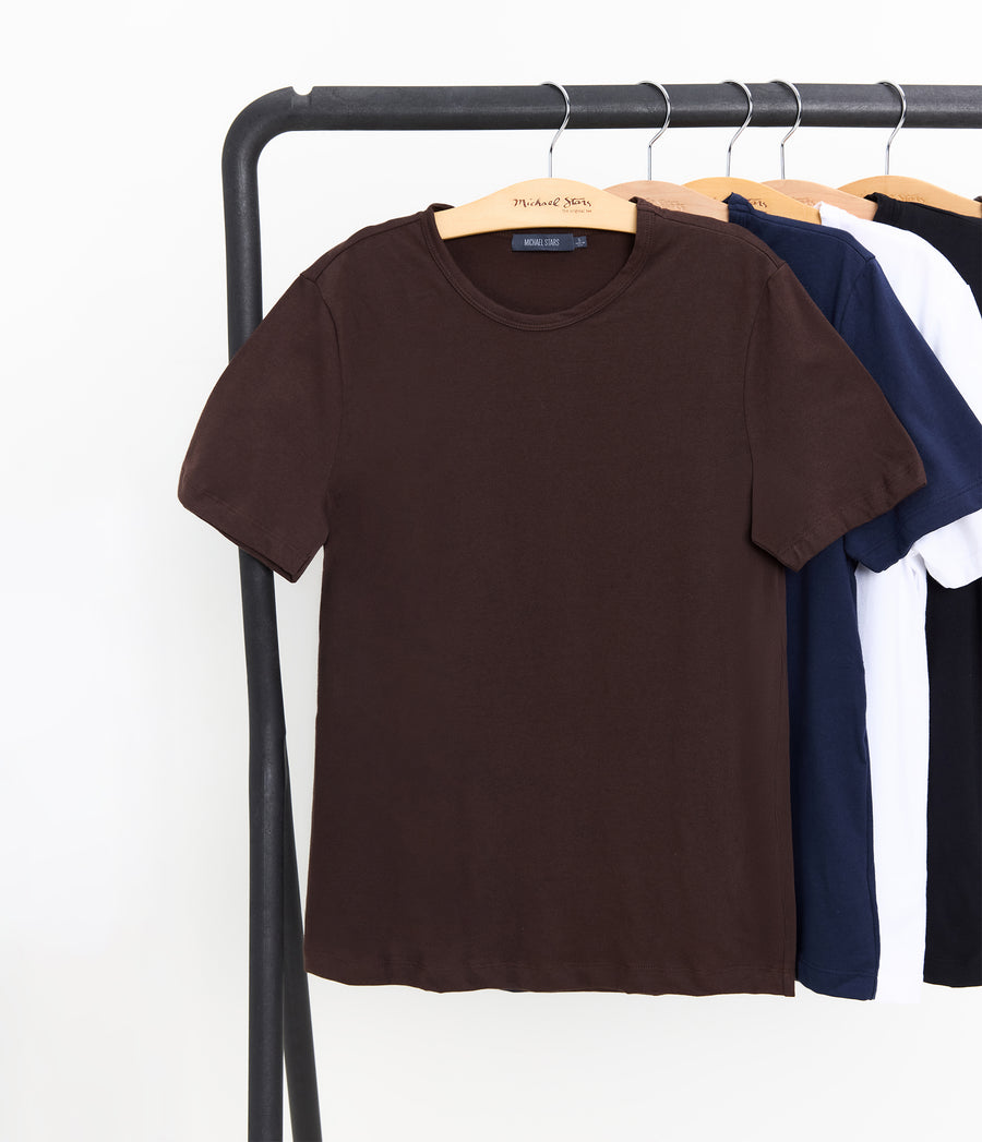 Men's Hudson Crewneck Tee in Brown Close up View #JAVA