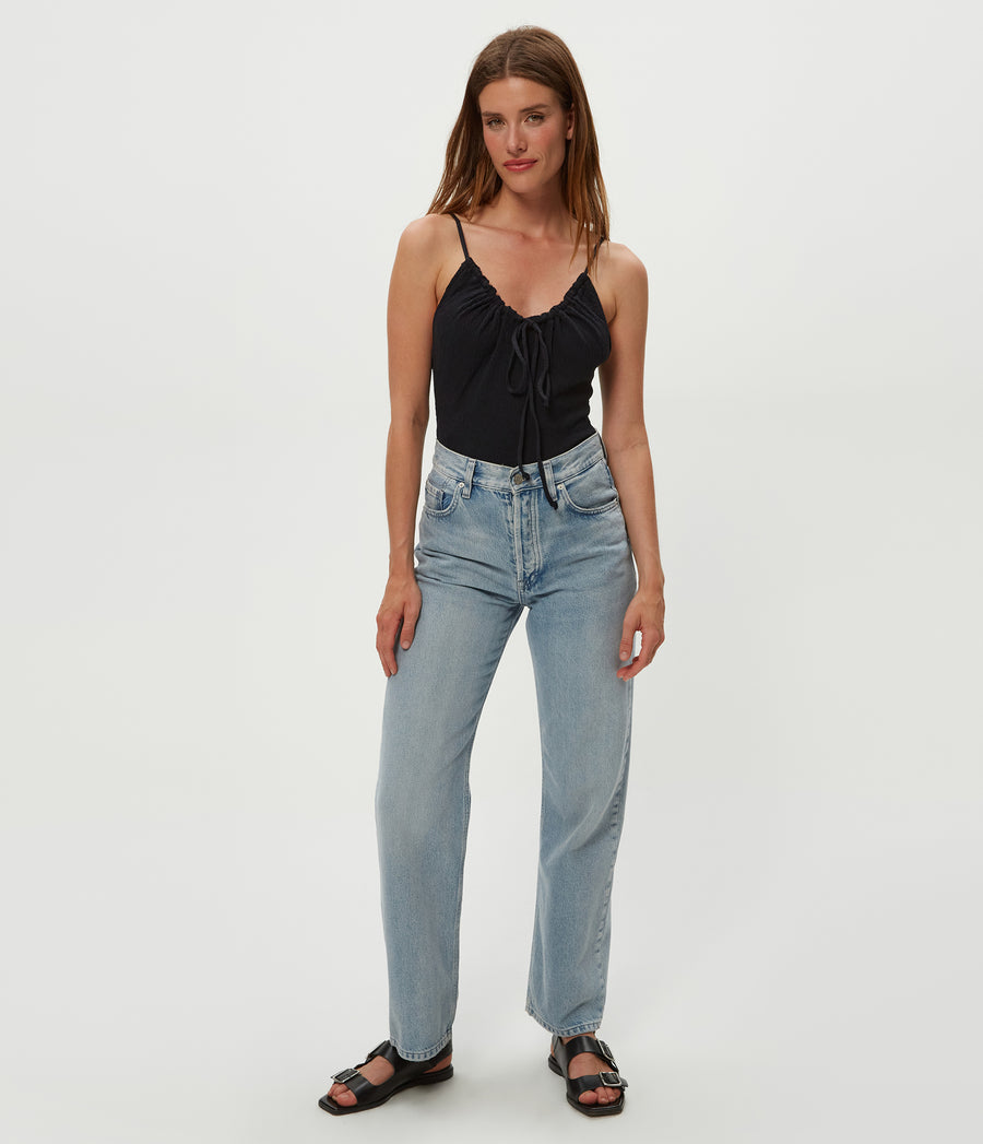 Malani Front Tie Tank in Black Full Body View #BLACK