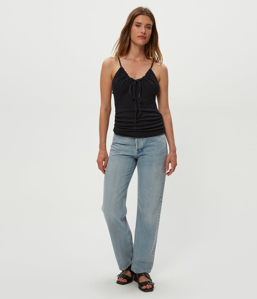 Malani Front Tie Tank in Black Full Body View #BLACK