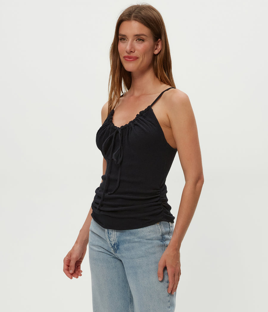 Malani Front Tie Tank in Black Side View #BLACK