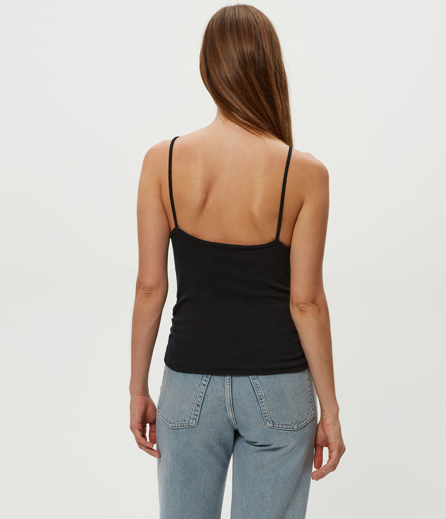Malani Front Tie Tank in Black Back View #BLACK