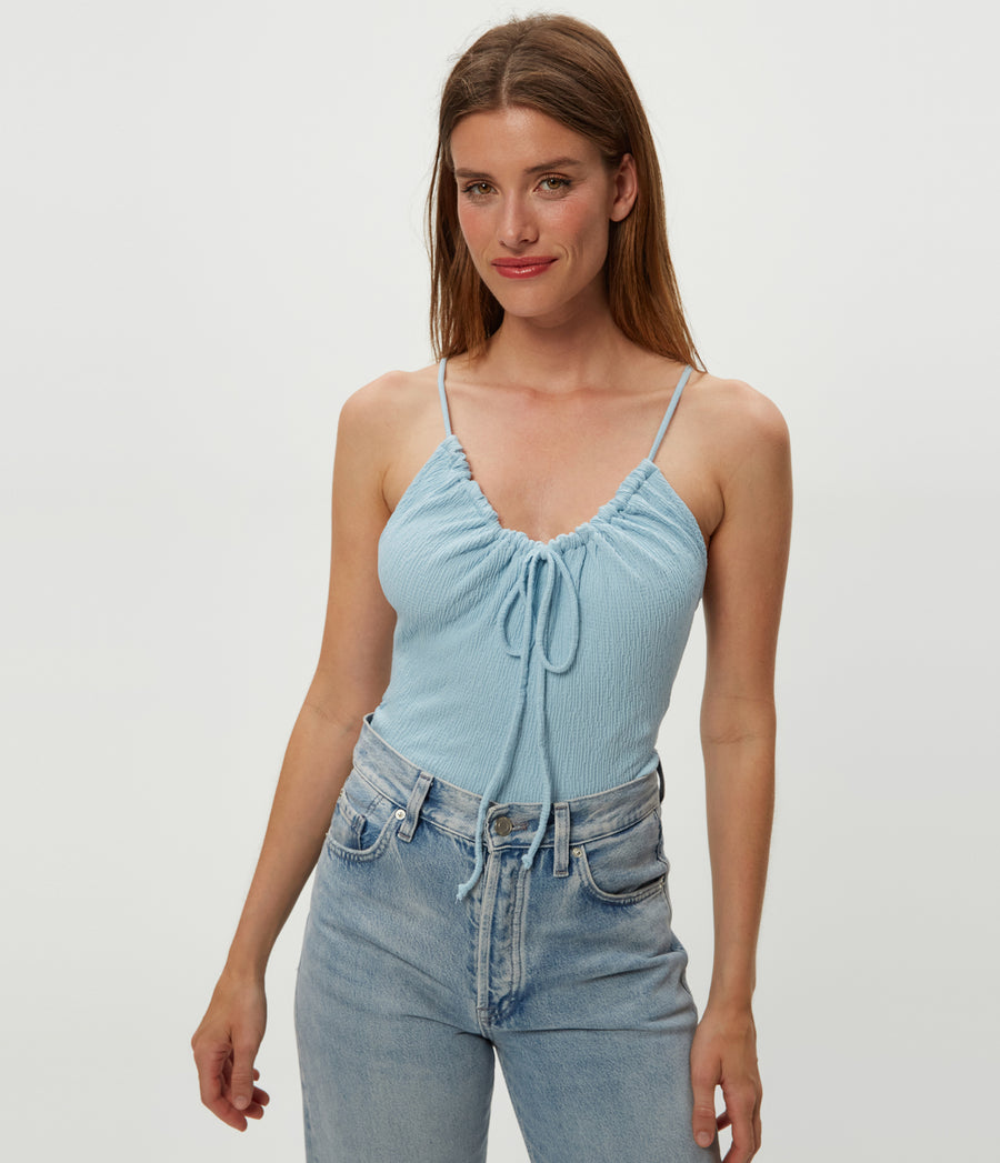 Malani Front Tie Tank in Fountain Blue Side View #FOUNTAIN