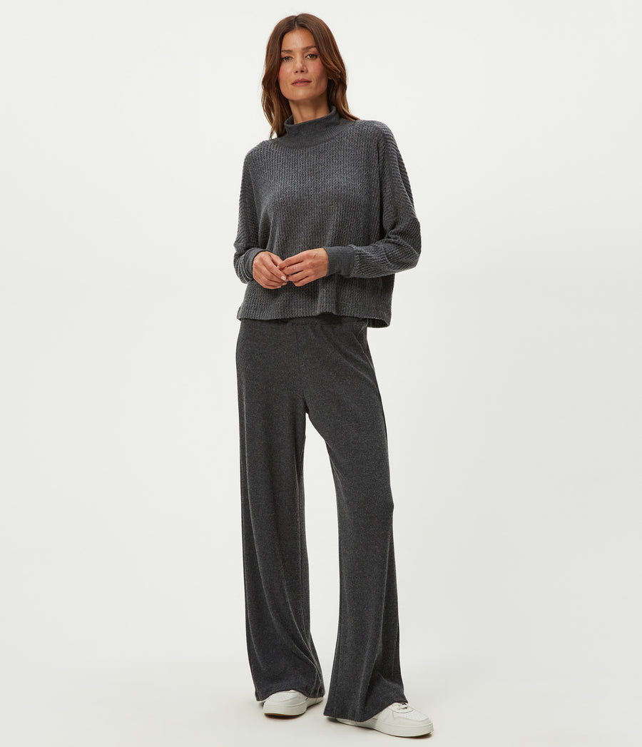 Wynn Brushed Waffle Top in Charcoal Grey Full Body View #CHARCOAL