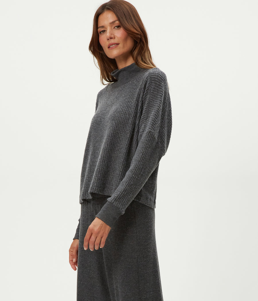 Wynn Brushed Waffle Top in Charcoal Grey Side View #CHARCOAL