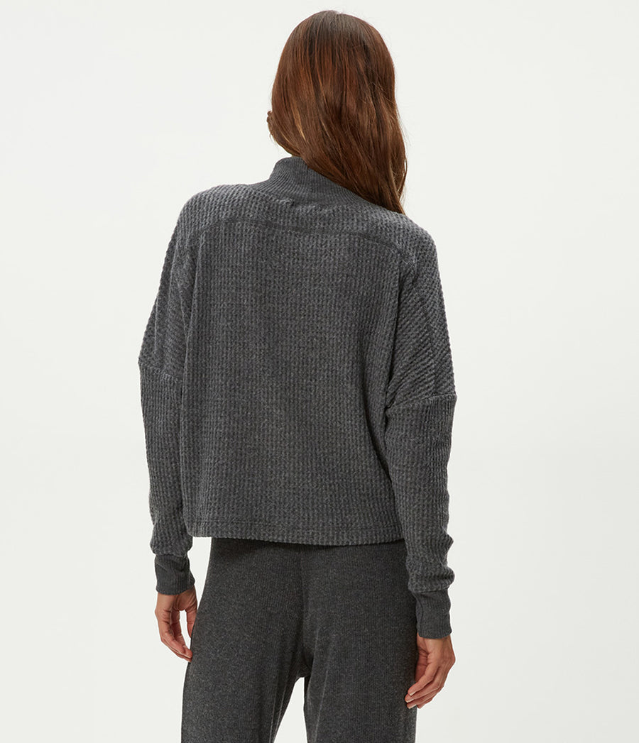 Wynn Brushed Waffle Top in Charcoal Grey Back View #CHARCOAL
