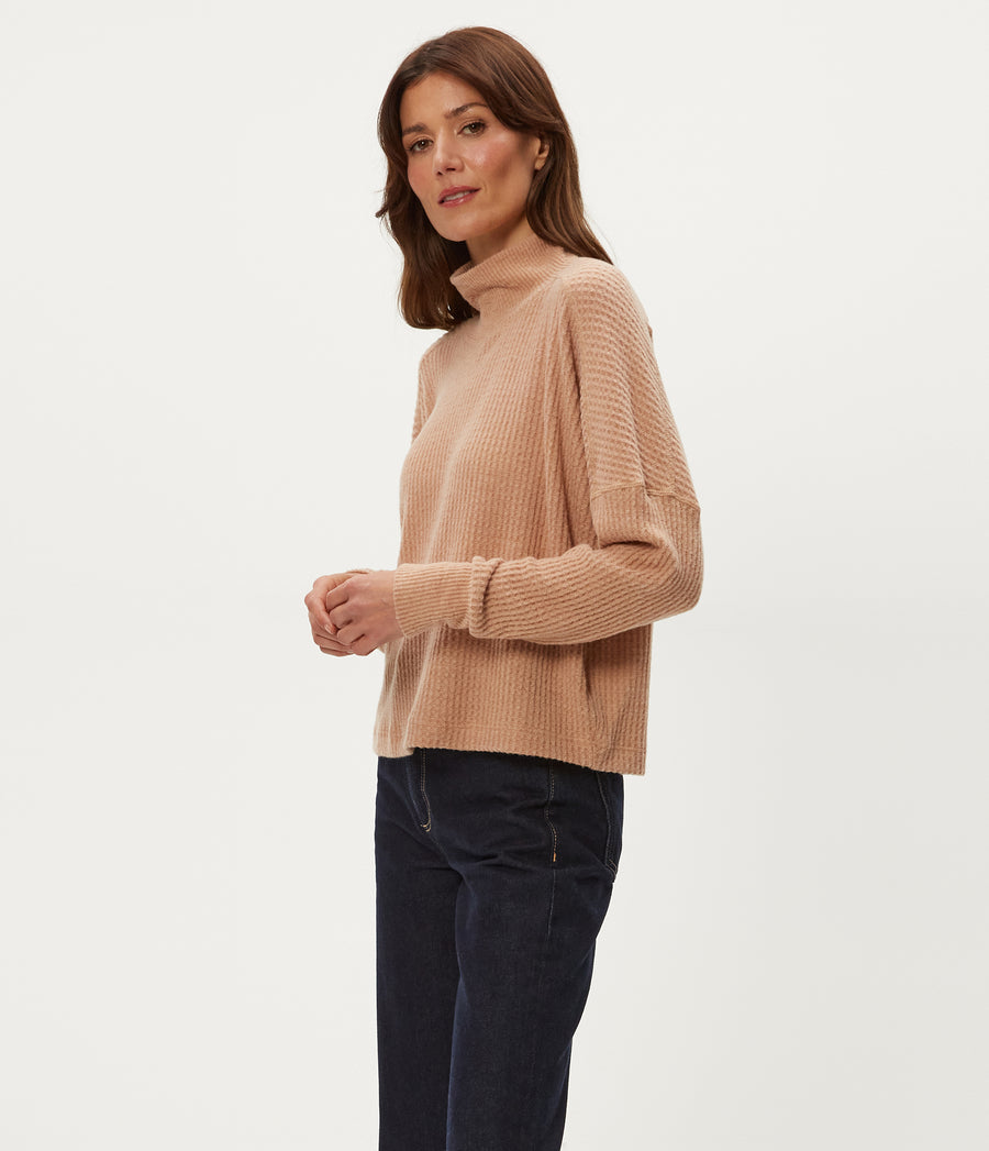 Wynn Brushed Waffle Top in Cumin Brown Side View #CUMIN