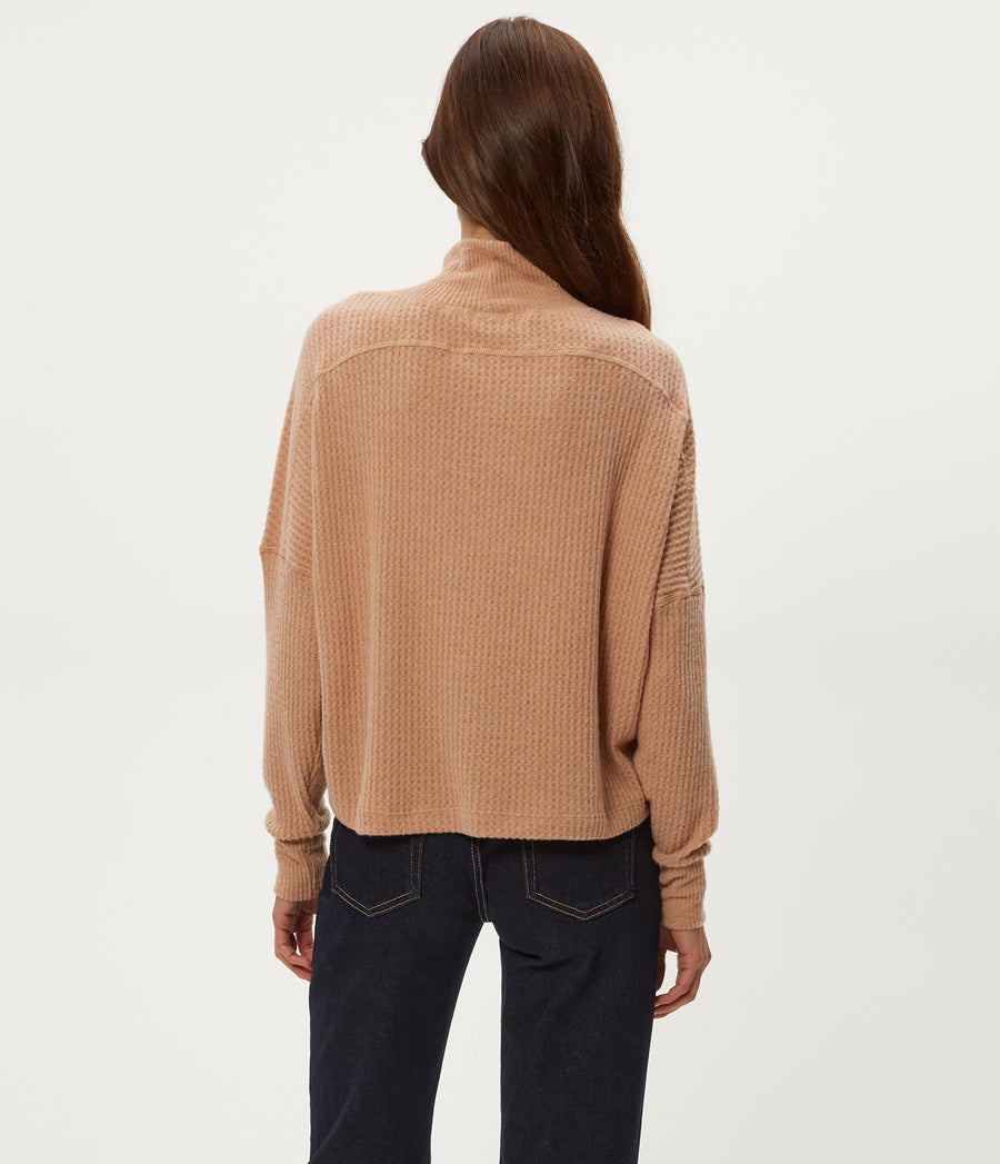 Wynn Brushed Waffle Top in Cumin Brown Back View #CUMIN