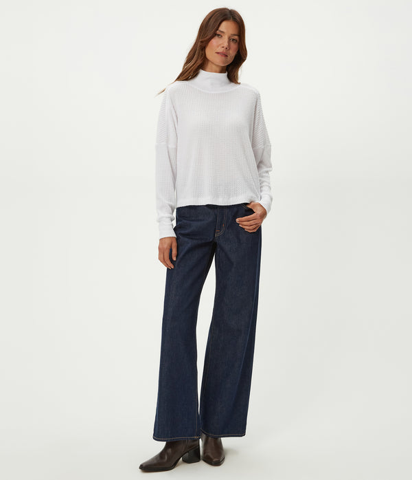 Wynn Brushed Waffle Top in White Full Body View #WHITE
