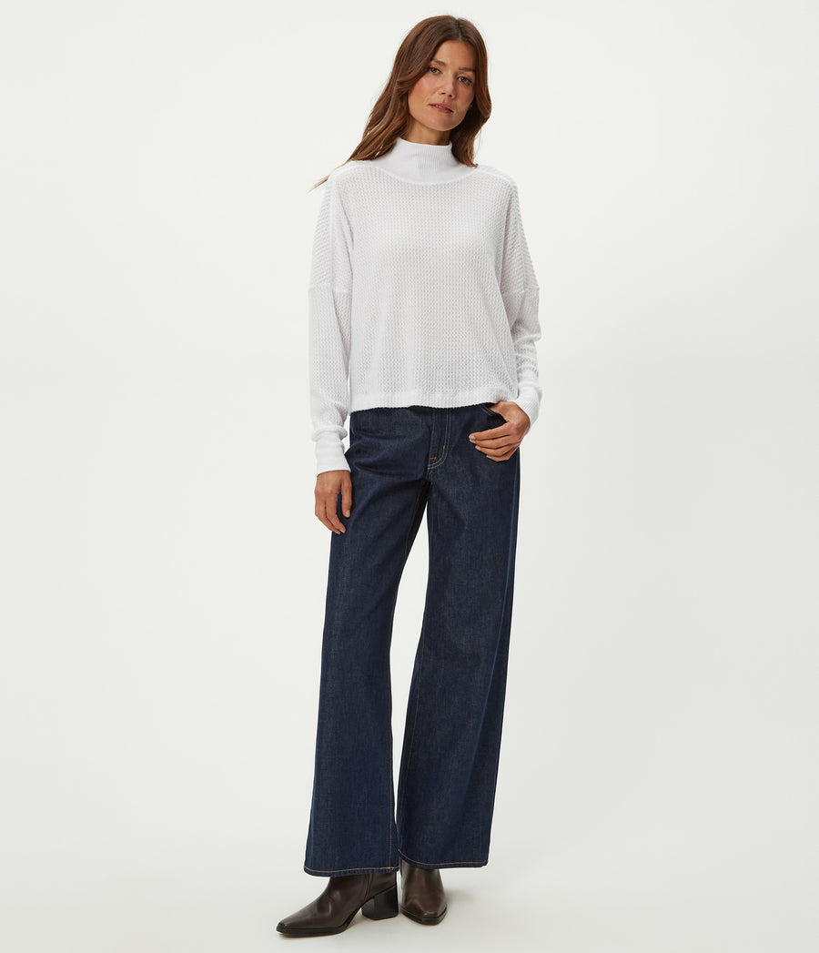 Wynn Brushed Waffle Top in White Full Body View #WHITE