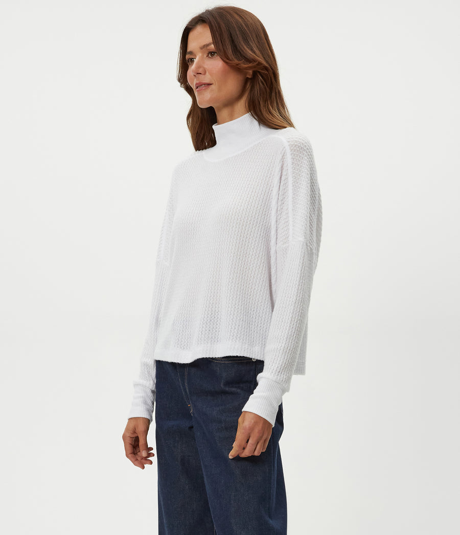 Wynn Brushed Waffle Top in White Side View #WHITE