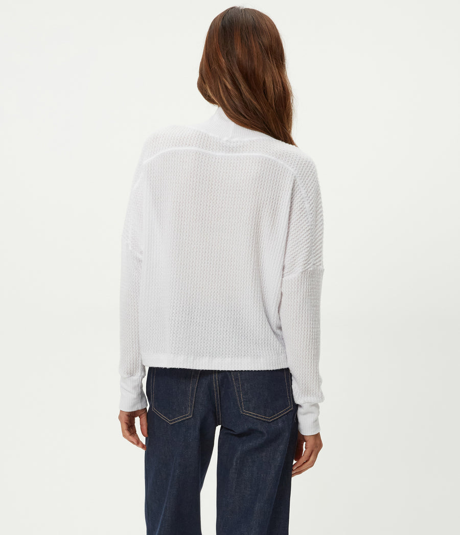 Wynn Brushed Waffle Top in White Back View #WHITE
