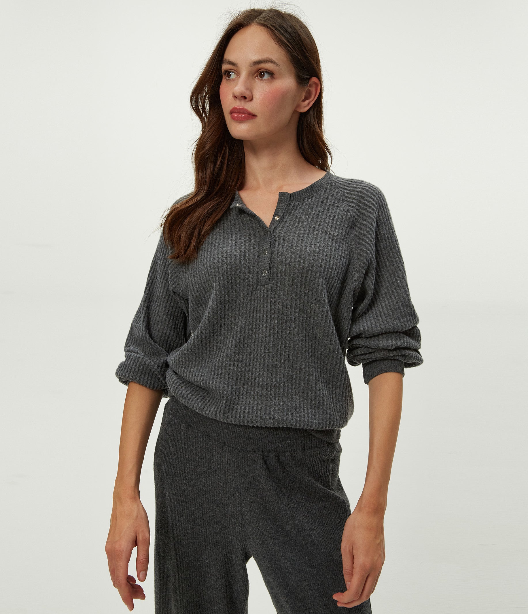 Eira Henley Brushed Waffle Top